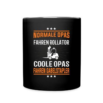 Coole Opas fahren Gabelstapler Design - Tasse einfarbig - Schwarz - Vorne