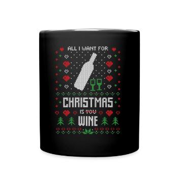 Ugly Christmas Weihnachten Wein Design - Tasse einfarbig - Schwarz - Vorne