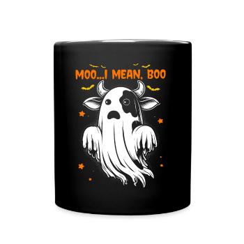 Ghost Cow Moo I Mean Boo Pumpkin Moon Halloween - Full Colour Mug - black - Front