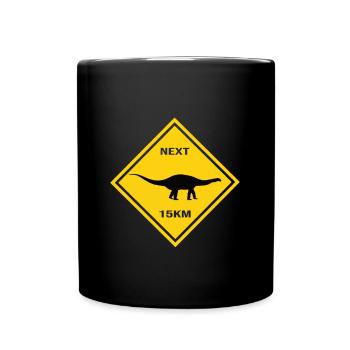 Attention: Apatosaurus crosses the road Design - Full Colour Mug - black - Front