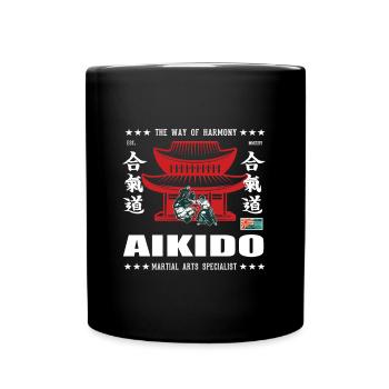 Cool Aikido Martial Arts Design with Kanji - Full Colour Mug - black - Front