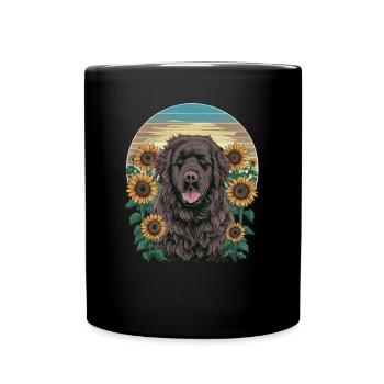 Sweet Newfoundland with sunny sunflowers. - Full Colour Mug - black - Front
