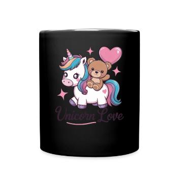 Kawaii Einhorn mit süßen Teddybär - Tasse einfarbig - Schwarz - Vorne