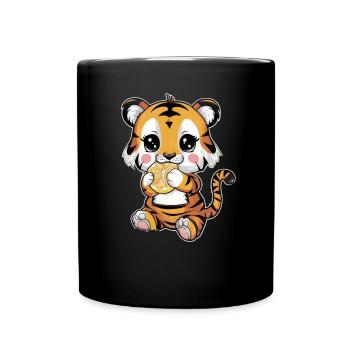 Kawaii tiger in cartoon style with lemons - Full Colour Mug - black - Front