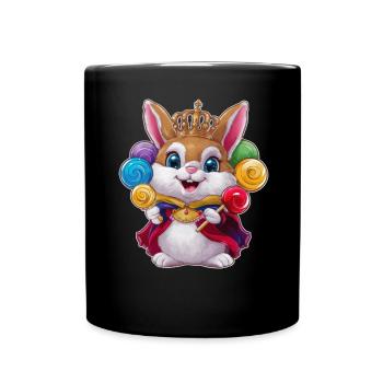 Kawaii Hase mit Krone und Lutschern - Tasse einfarbig - Schwarz - Vorne