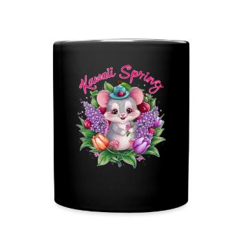 Mouse with cherries and magnificent tulips - Full Colour Mug - black - Front