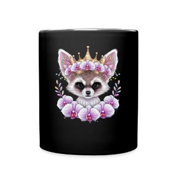 Renard du désert Fennec avec couronne et orchidées - Mug uni - noir - Devant