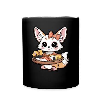 Fennec Kawaii Desert Fox avec sushi japonais - Mug uni - noir - Devant