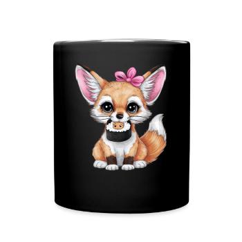 Fennec Kawaii Desert Fox avec sushi japonais - Mug uni - noir - Devant