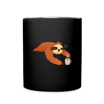 Sloth with heart coffee cup - Full Colour Mug - black - Front