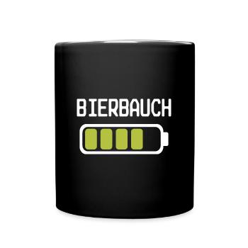 Lustiges Bierbauch Akkustand Design - Tasse einfarbig - Schwarz - Vorne