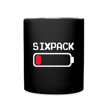 Lustiges Waschbrettbau Design - Sixpack Batterie - Tasse einfarbig - Schwarz - Vorne