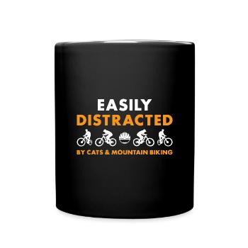 Motard distrait par les chats et le VTT - Mug uni - noir - Devant