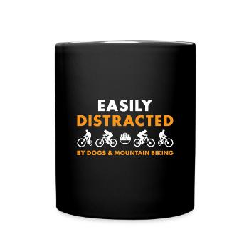 Biker Distracted By Dogs And Mountain Biking - Full Colour Mug - black - Front