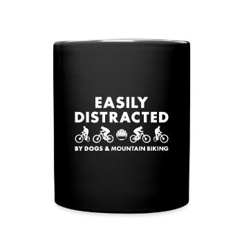 Biker Distracted By Dogs And Mountain Biking - Full Colour Mug - black - Front