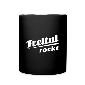 Freital rockt - Textdesign mit Stadtnamen - Tasse einfarbig - Schwarz - Vorne