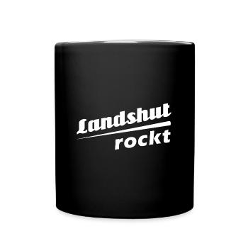 Landshut rockt - Textdesign mit Stadtnamen - Tasse einfarbig - Schwarz - Vorne
