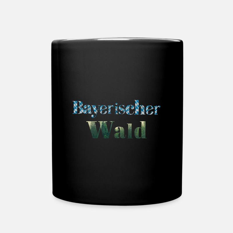bayerischer Wald Schriftzug blau weiß und Wald - Tasse einfarbig - Schwarz