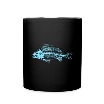 Blauer Barsch Gräte das coole Fischgräten Design - Tasse einfarbig - Schwarz - Vorne