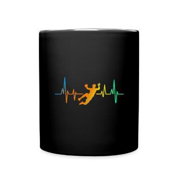 Handball Handballer Herzschlag Bunt - Tasse einfarbig - Schwarz - Vorne