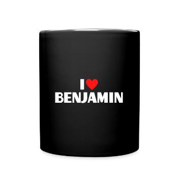 I love Benjamin Rotes Herz Liebe Fan Geschenk - Tasse einfarbig - Schwarz - Vorne