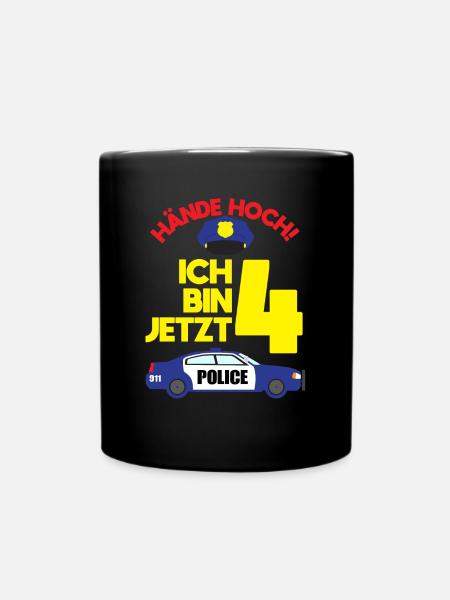 4. Geburtstag Polizei Kind Polizist Auto Geschenk - Tasse einfarbig - Schwarz