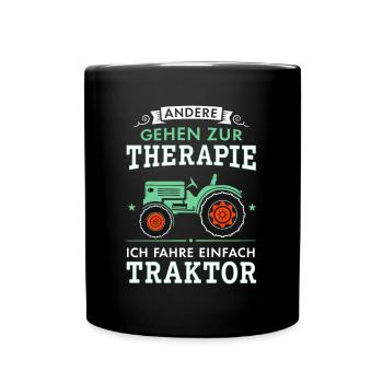 Traktor Schlepper Trecker Therapie Geschenk - Tasse einfarbig - Schwarz - Vorne
