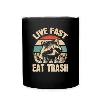 Waschbär Fast Food Müll Vintage Camper Geschenk - Tasse einfarbig - Schwarz - Vorne