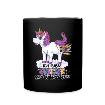 Ich pupse Glitzer, was kannst du? - Einhorn lustig - Tasse einfarbig - Schwarz - Vorne