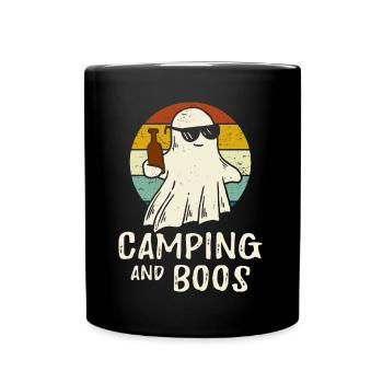 Camping und Boos Halloween Geist Bier Party - Tasse einfarbig - Schwarz - Vorne