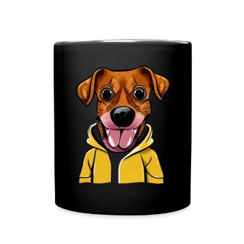 Cool dog with yellow hoodie - Full Colour Mug - black - Front