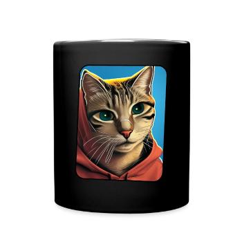 Cool illustration of a cat with hoodie - Full Colour Mug - black - Front