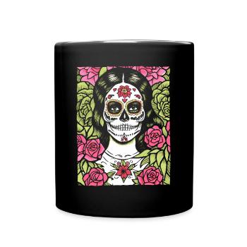 Sugar Skull Frau zum Tag der Toten - Tasse einfarbig - Schwarz - Vorne