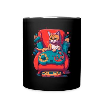 Illustartion d’un chat avec une manette de jeu sur le canapé - Mug uni - noir - Devant