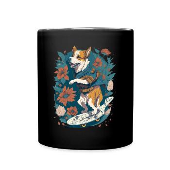 Illustration eines Hundes auf einem Skateboard - Tasse einfarbig - Schwarz - Vorne