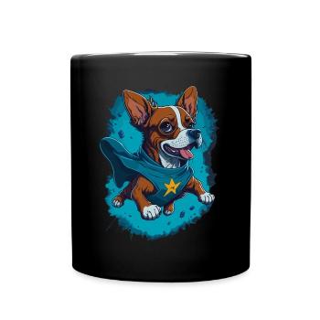Fliegender Hund: Cartoon-Superhelden-Hund - Tasse einfarbig - Schwarz - Vorne