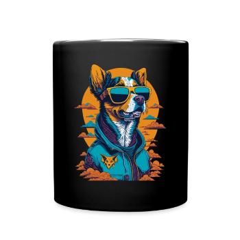 Dog with sunglasses and hoodie illustration - Full Colour Mug - black - Front