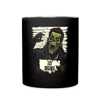 Eat Brains - Funny Zombie Illustration - Full Colour Mug - black - Front
