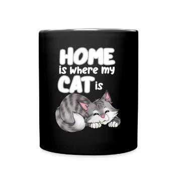 Zuhause ist dort wo meine Katze ist - Tasse einfarbig - Schwarz - Vorne
