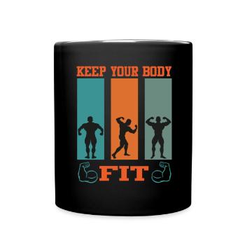 Bodybuilding Keep Body Fit Muskeltraining Hantel - Tasse einfarbig - Schwarz - Vorne