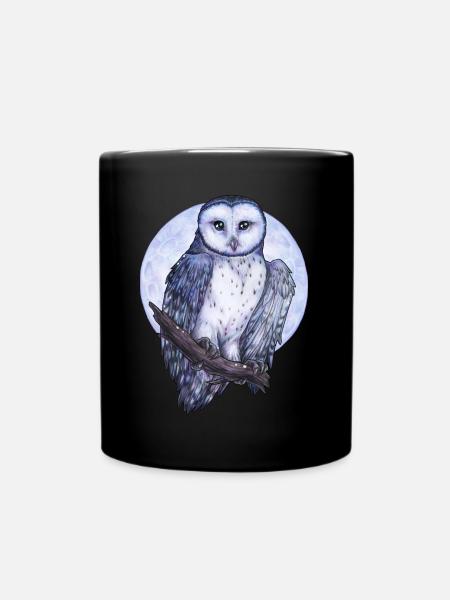 Eule Schleiereule weiß blau Mond Nacht Geschenk - Tasse einfarbig - Schwarz