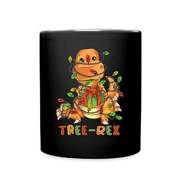 Christmas Tree Rex - niedlich Dino in Lichterkette - Tasse einfarbig - Schwarz - Vorne