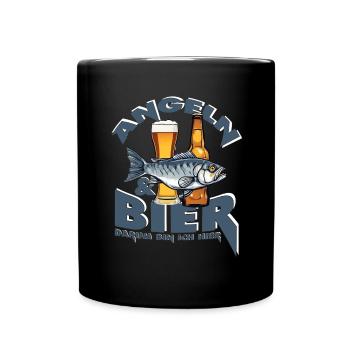 Lustiges Angler T-Shirt - Angeln und Bier... - Tasse einfarbig - Schwarz - Vorne