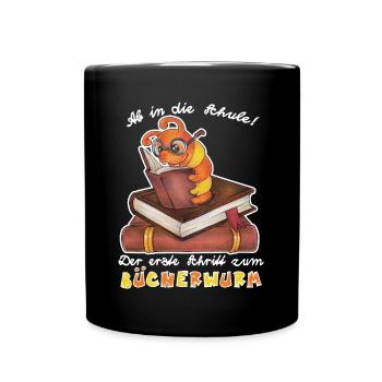 Niedlicher Bücherwurm Geschenk Lesen Schulkind - Tasse einfarbig - Schwarz - Vorne