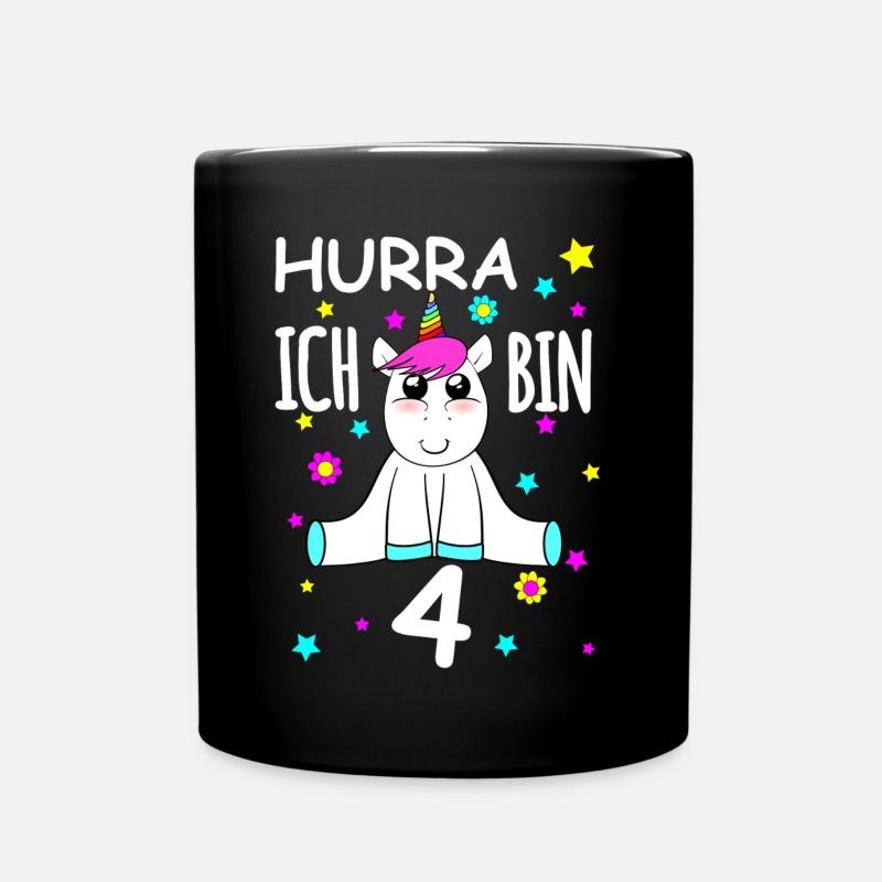 4 Jahre Einhorn - Tasse einfarbig - Schwarz