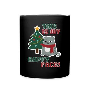 Cat Grumpy Christmas , this is my Happy Face - Tasse einfarbig - Schwarz - Vorne
