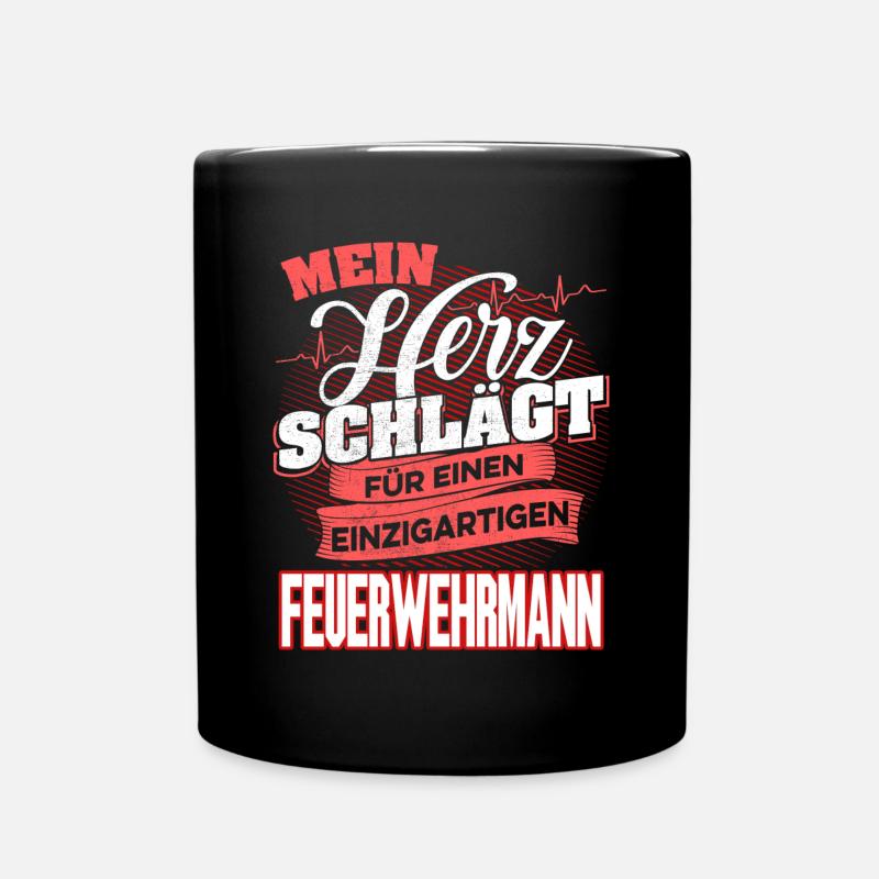 FEUERWEHRMANN - Mein Herz schlägt - Tasse einfarbig - Schwarz