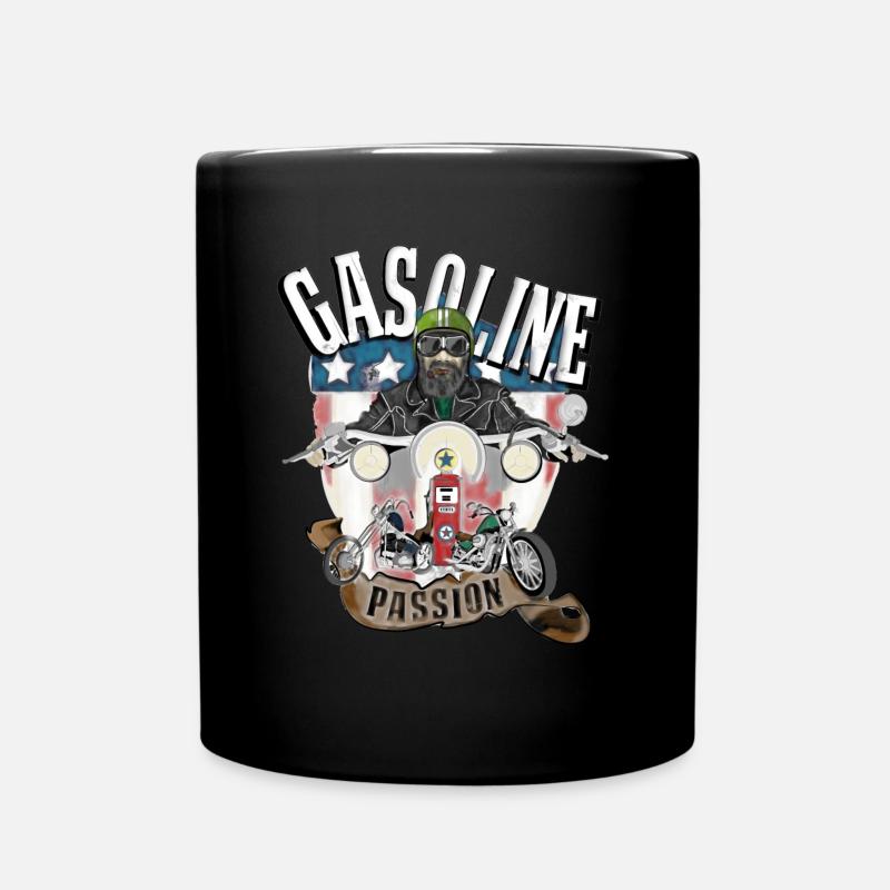 Gasoline Passion, old school, biker, motorcycle - Full Colour Mug - black