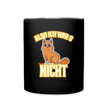 Lustige Katze lustiges Katzenmotiv Vogel - Tasse einfarbig - Schwarz - Vorne
