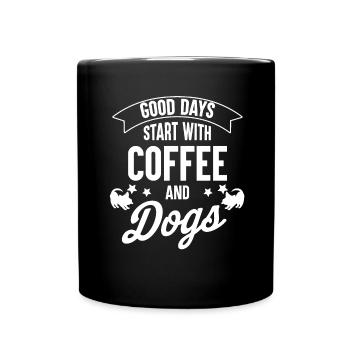 Kaffee und Hunde - Tasse einfarbig - Schwarz - Vorne